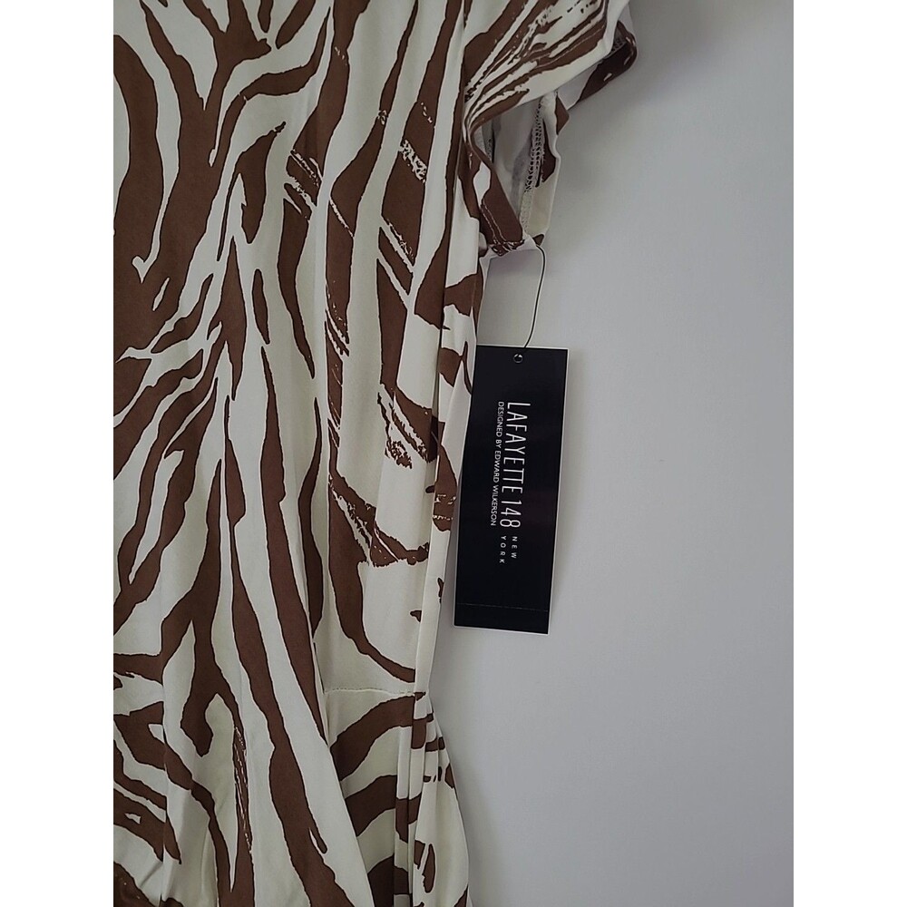 Lafayette 148 New York Zebra Print Cap Sleeve Dress w/ Gathered Side Tie XL NWT - Picture 2 of 7